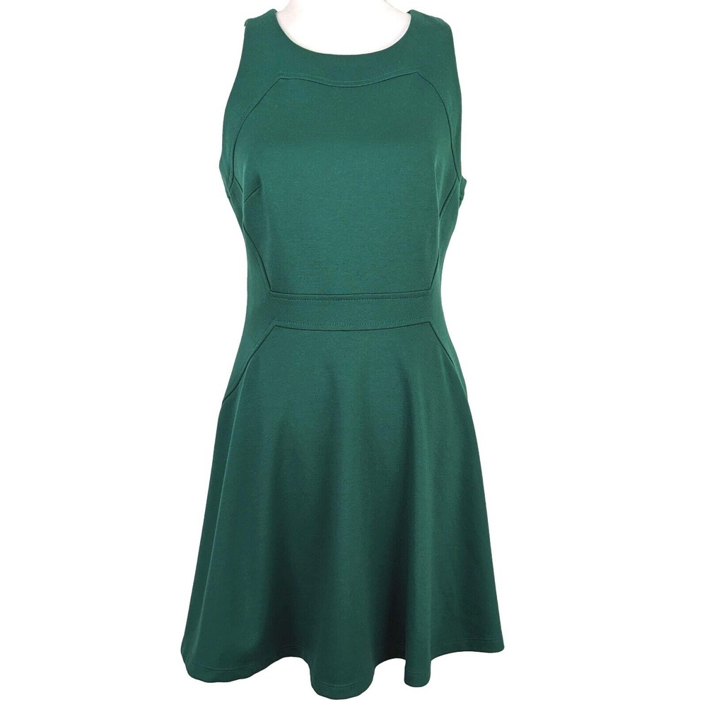 Trina Turk Women's MED Melba Ponte Knit Fit and Flare Green Dress